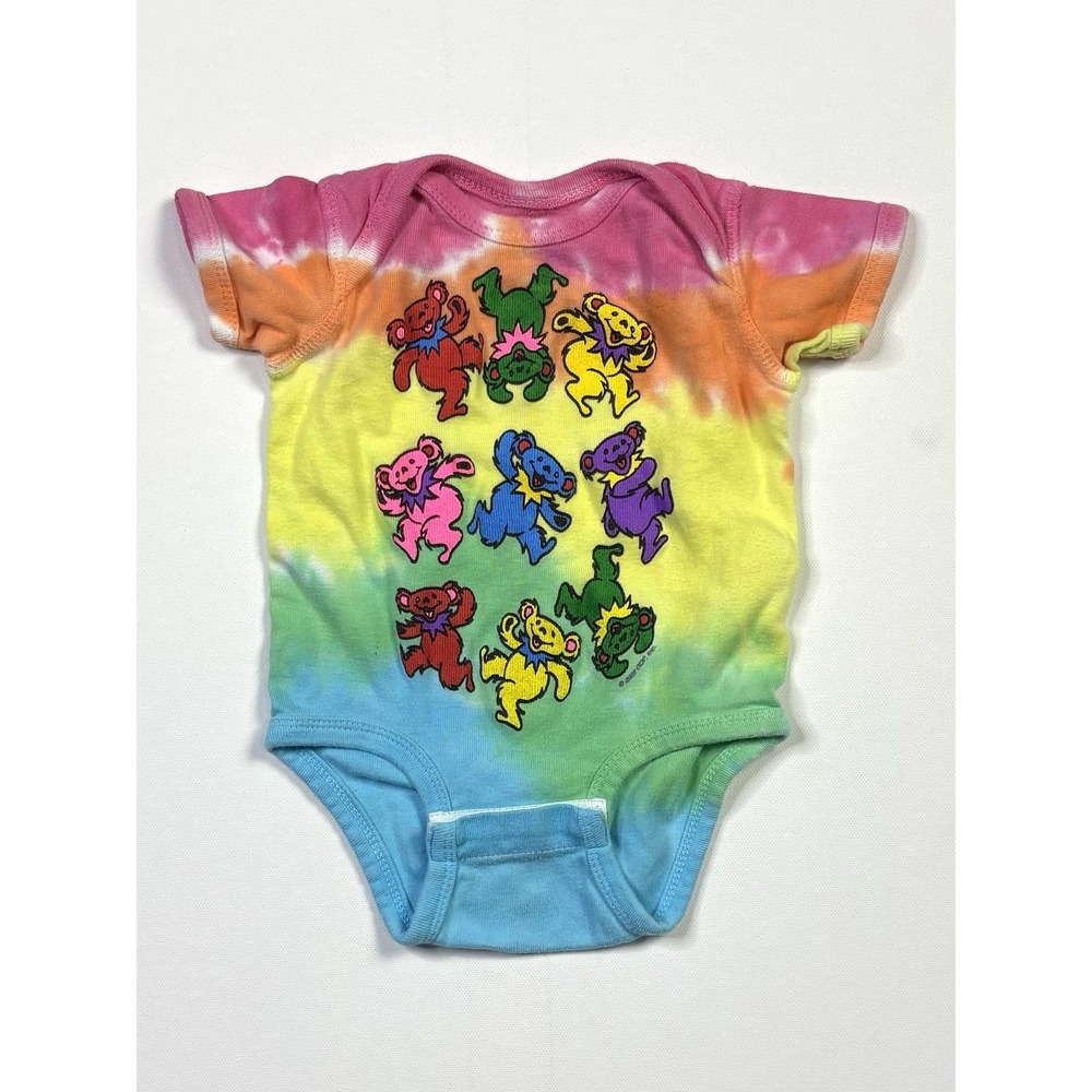 Grateful Dead One Piece 0-6 Month Liquid Blue Spiral Bears Colorful Tie Dye Baby